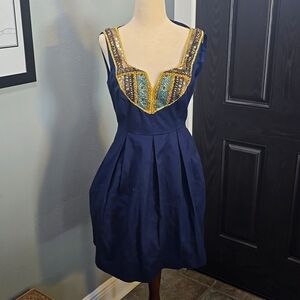 Moulinette Souers 2P New navy blue cocktail dress with beading accent